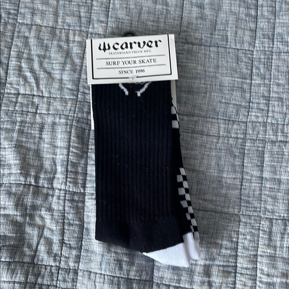 Black and White Athletic Crew Socks with Ribbed Texture
